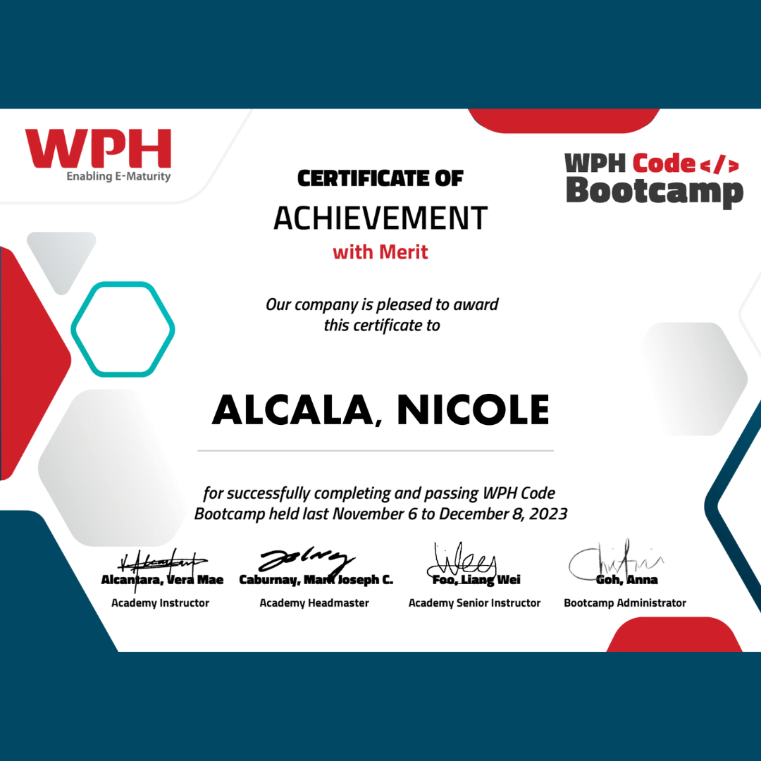 Bootcamp Certification, WPH Digital Ptd Ltd, 2023