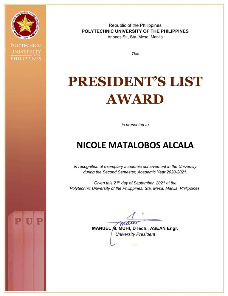 President's Lister, PUP-STB, 2019-2023